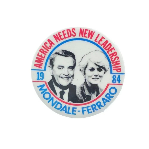 1984 Mondale Ferraro Geraldine Presidential Political Campaign Brooch Pin VTG - Picture 1 of 4